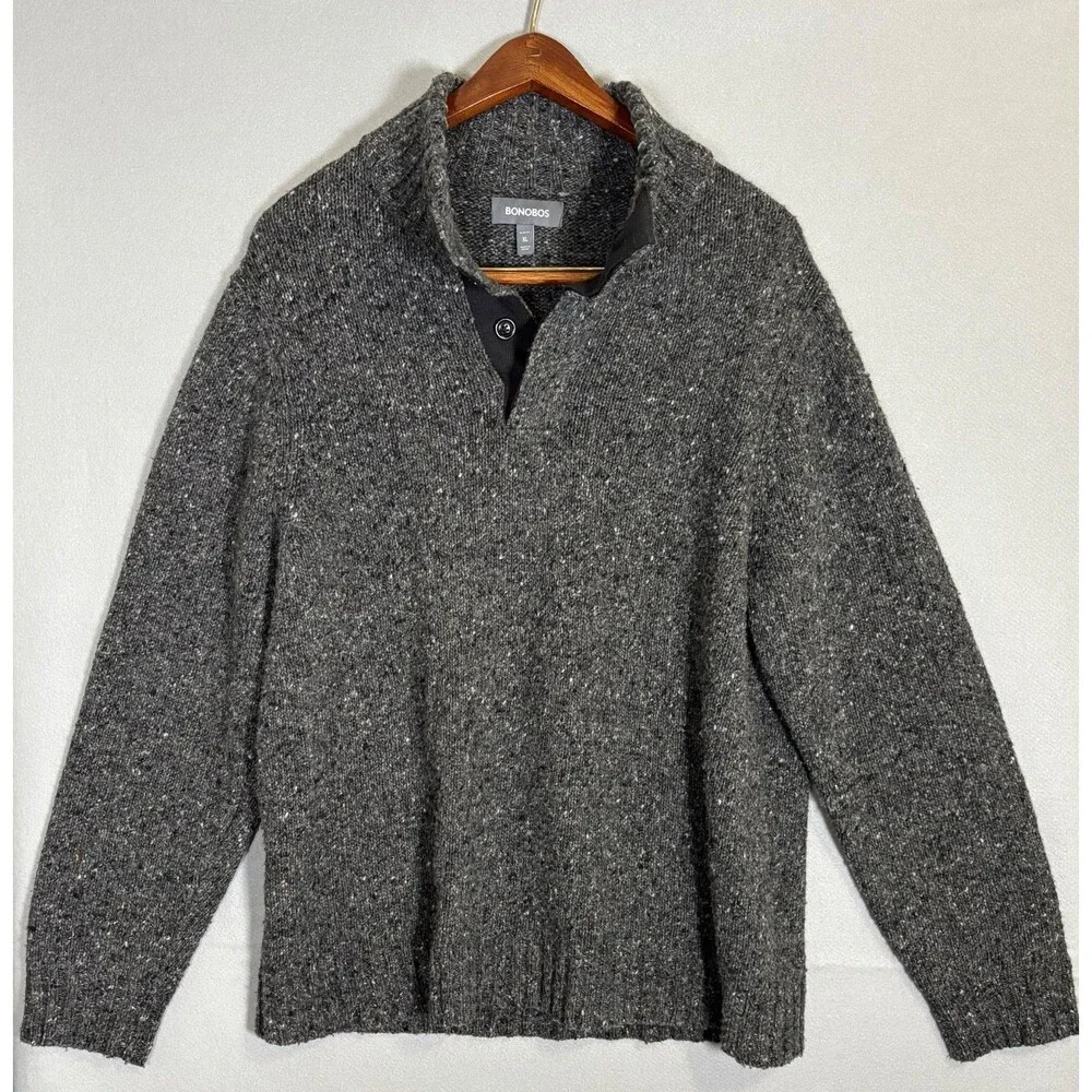 Bonobos Sweater Mens XL Gray Speckled Mock Neck Wool Alpaca Blend Pullover